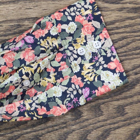 Lands' End 3/4 Sleeve Button Up Shirt 503294-Sample 4 Tall Black Multi Floral - Picture 4 of 5